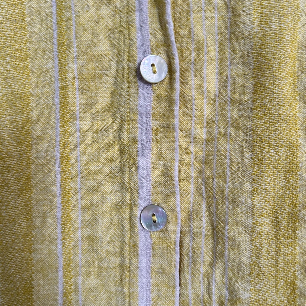 Soft Surroundings Livienne Linen Buttn down yellow striped blouse Medium Petite - Picture 6 of 10